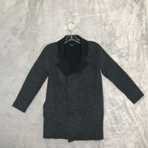 Tahari Sweater Womens Small Gray Merino Wool Blend Open Front Long Sleeve Pocket